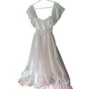 0171 Vintage Pink Lace Maxi Gown ILGWU Union Made 13 14